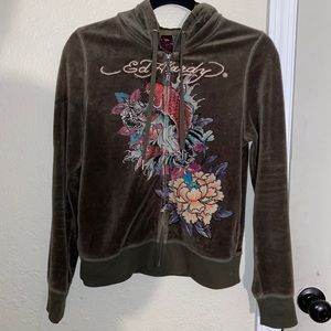 Vtg Ed Hardy Velour Sweater